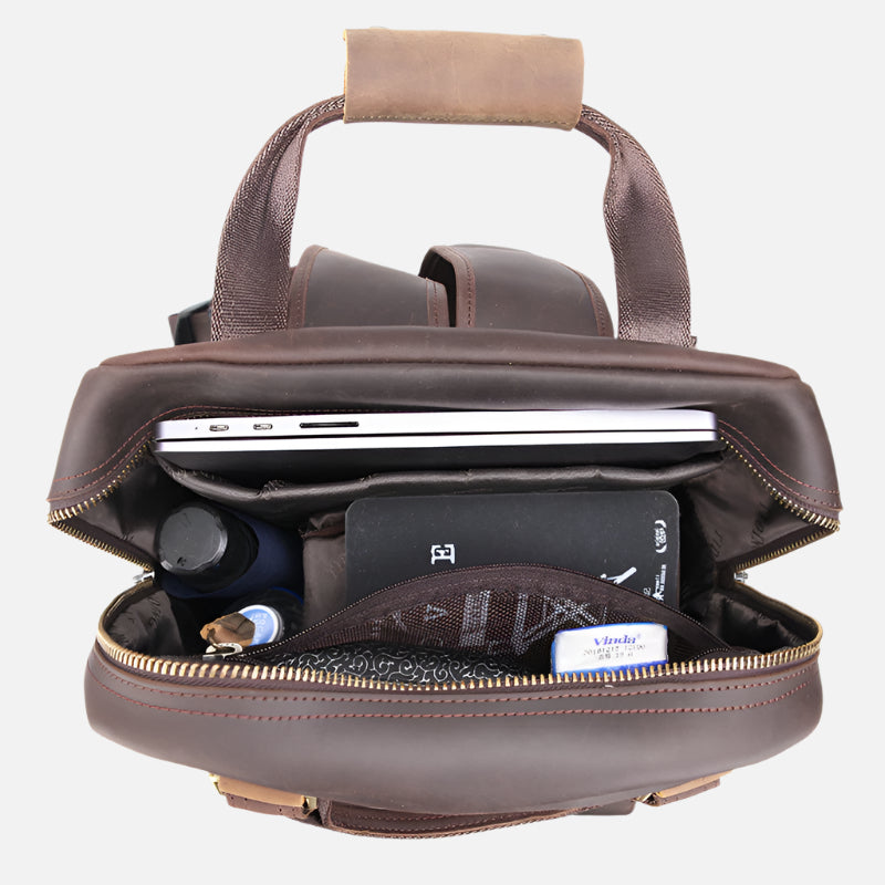Brown Old Money Leather Backpack from the inside
