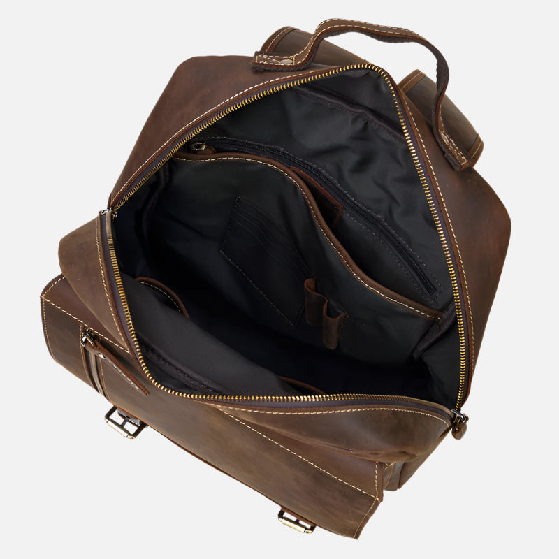 Dark Brown Old Money Leather Backpack from the inside
