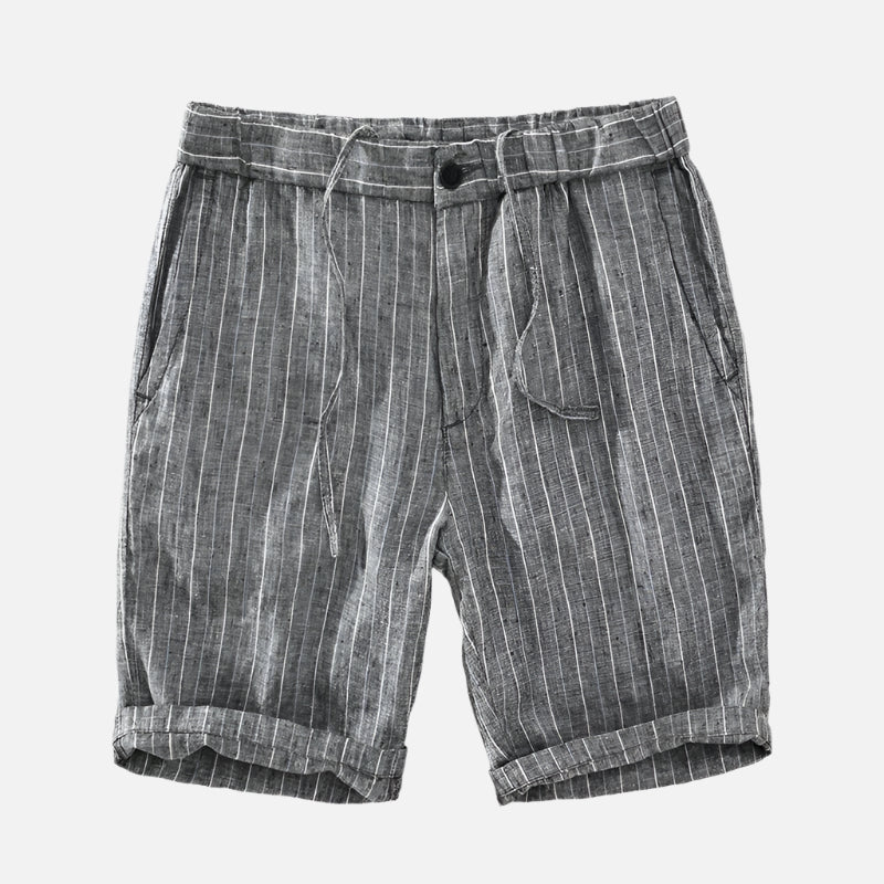 Palm Beach Striped Linen Shorts in Gray with White Stripes