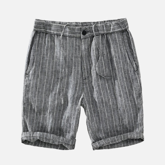 Palm Beach Striped Linen Shorts in Gray with White Stripes