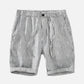 Palm Beach Striped Linen Shorts in White with Black Stripes