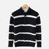 black half zip sweater with white stripes