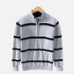 grey and black striped half zip