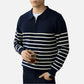 navy blue quarter zip with white stripes