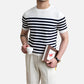 white t shirt with blue stripes